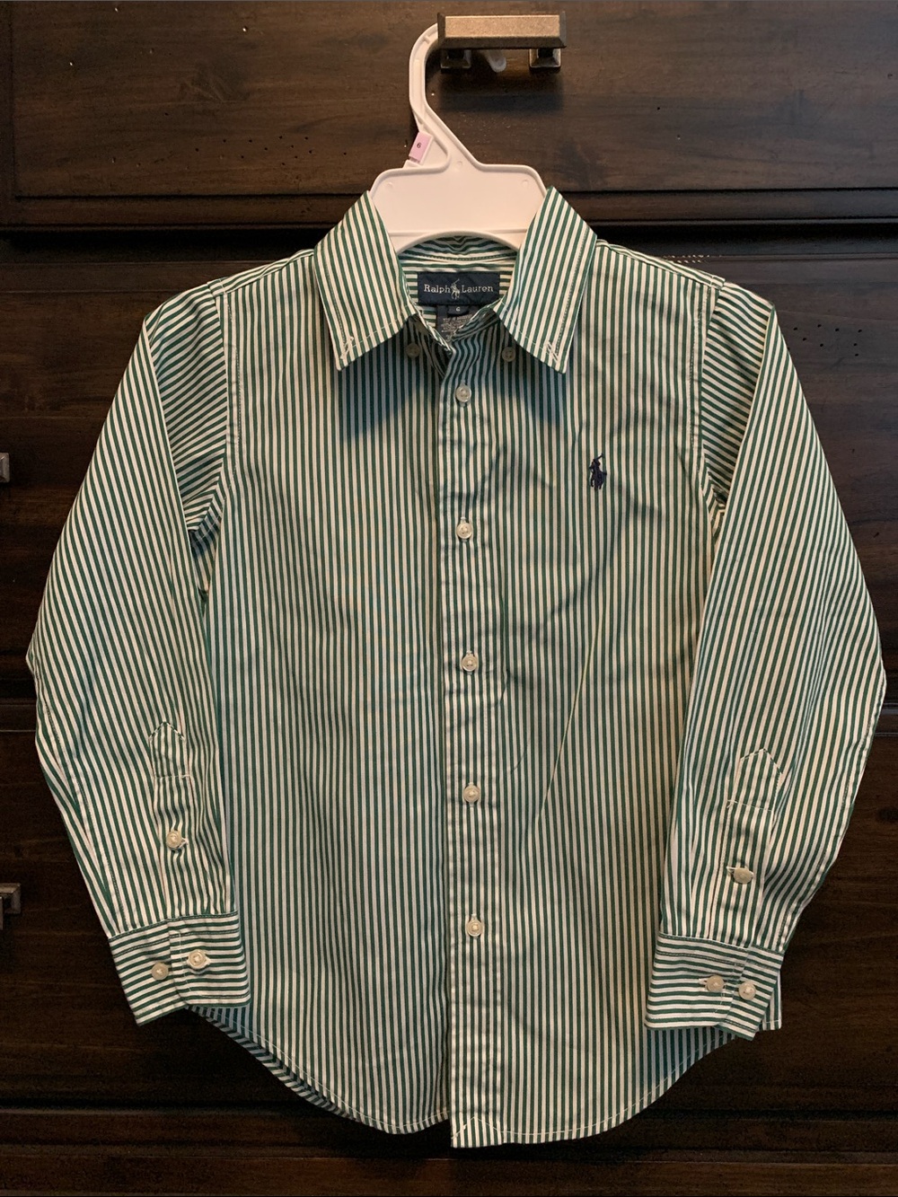 Ralph Lauren Green & White Vertical Stripe Button-Down Shirt like new